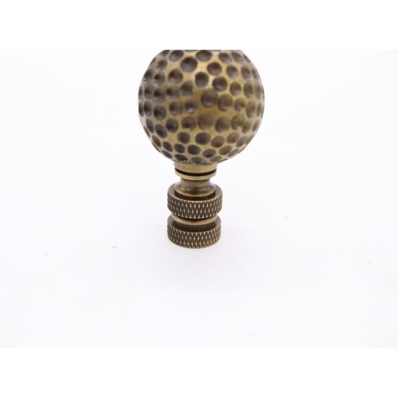 Antiqued Brass Dimpled Golf Ball 2” Lamp Finial Brass Screw Base - Picture 2 of 5